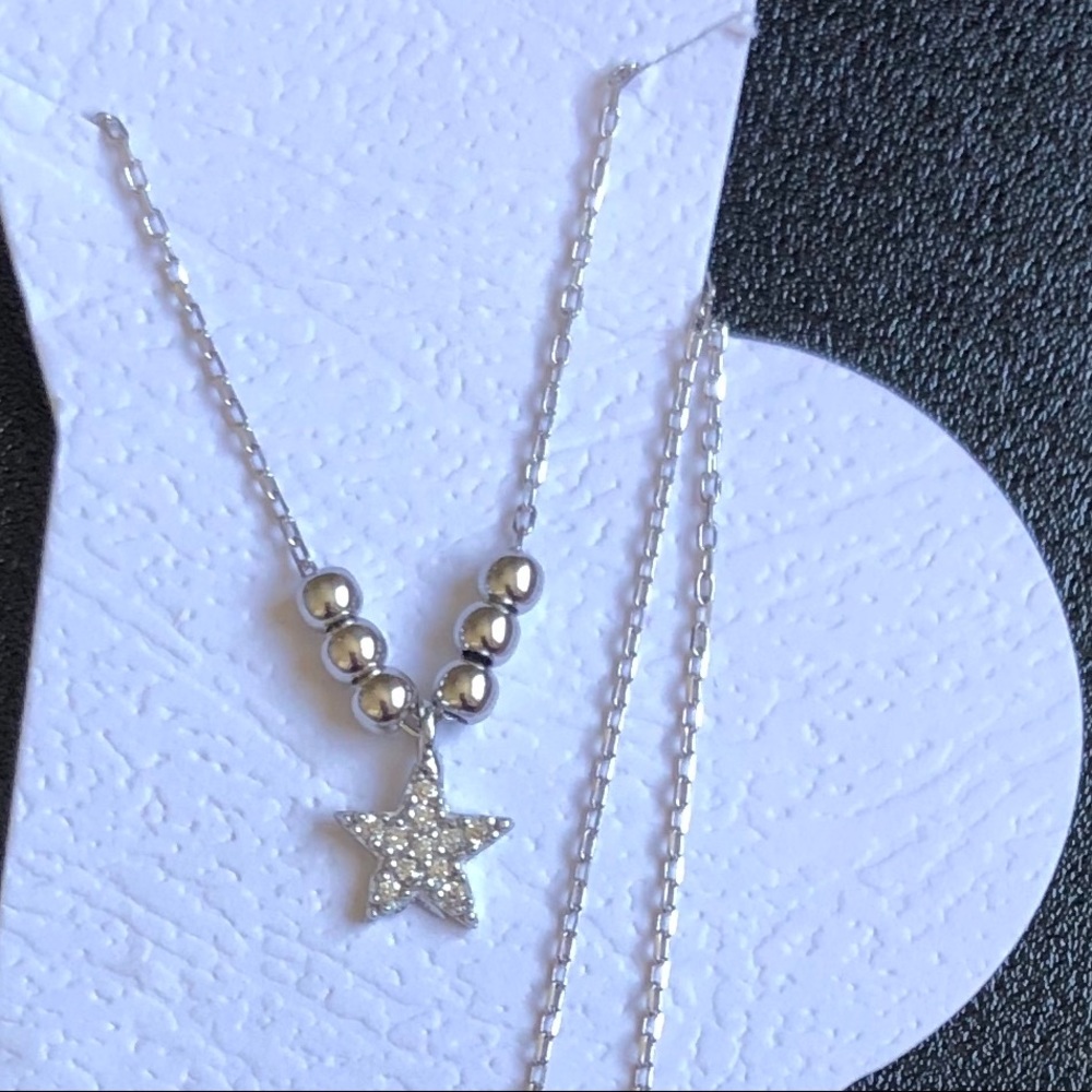 ANKLET 925 Silver star cz with silver beads charm - Picture 4 of 5